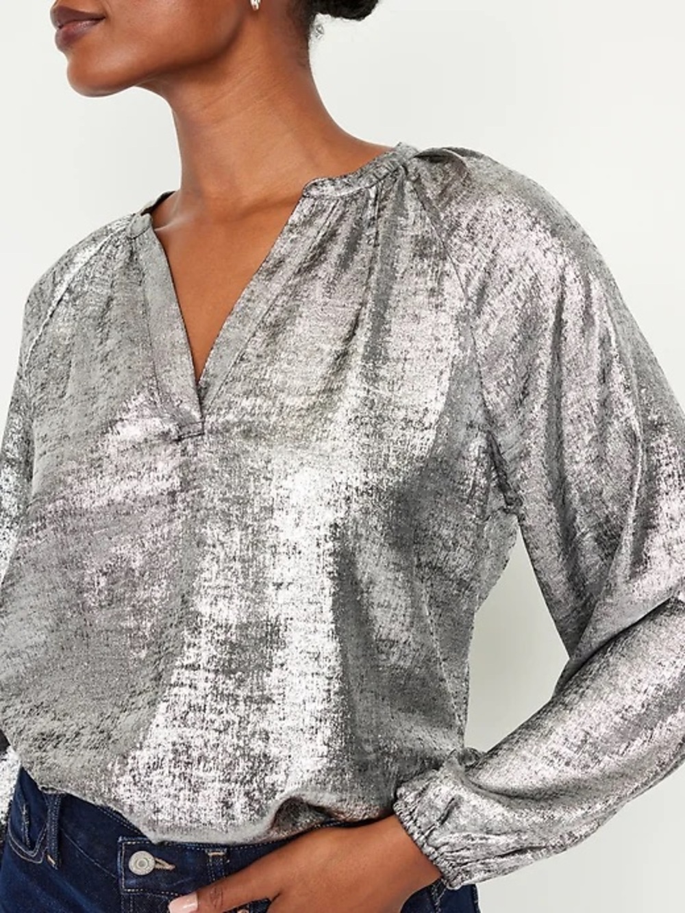 Old Navy Metallic Silver V-Neck Blouse